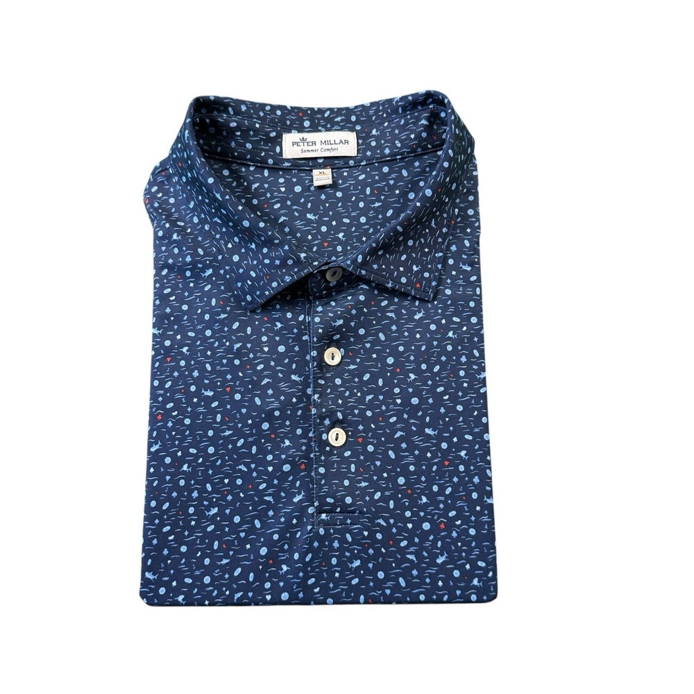Peter Millar Summer Comfort Poker Shark AOP Men’s S/S Golf Polo Size XL